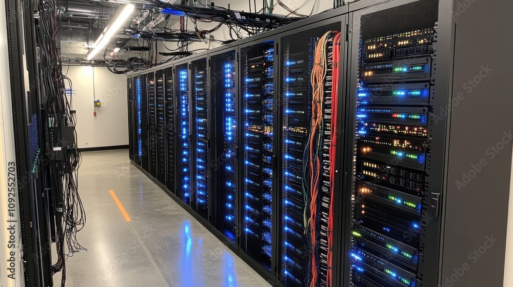 Poster modern data center server room network infrastructure