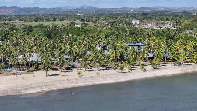 Fijian Style Island Resort With Tropical Palm Trees - Wailoaloa Beach In Fiji Island - aerial shot