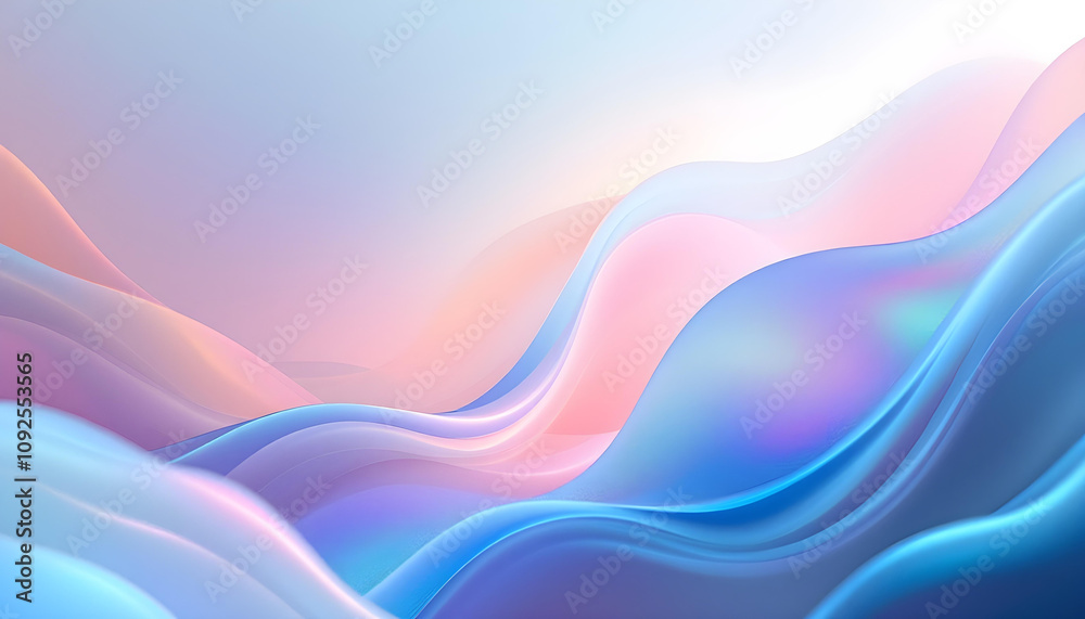 Poster abstract background with smooth, flowing lines in iridescent blue and pink hues. abstract iridescent