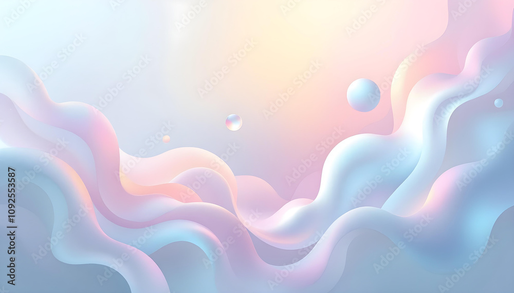 Poster abstract background with smooth, flowing lines in iridescent blue and pink hues. abstract iridescent