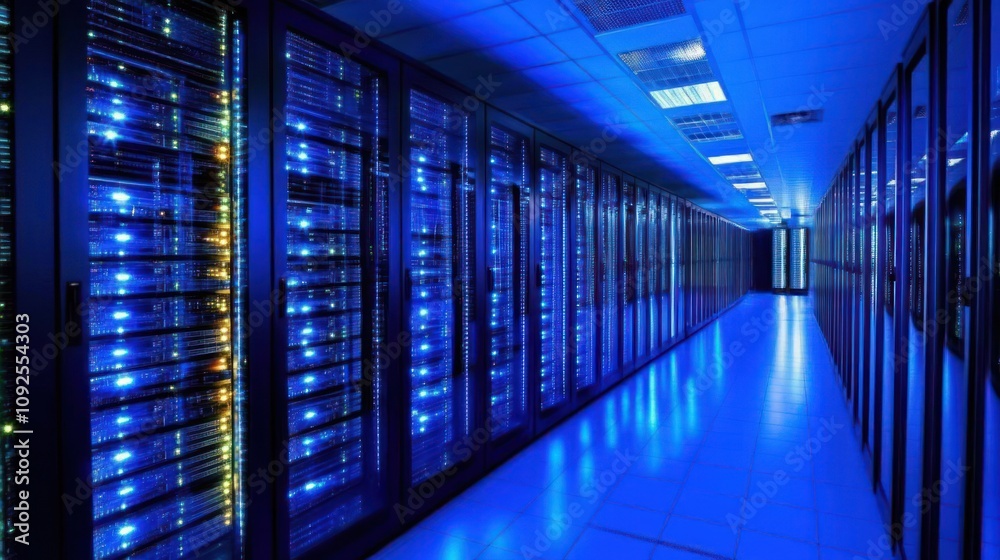 Poster Illuminated Server Racks In A Modern Data Center