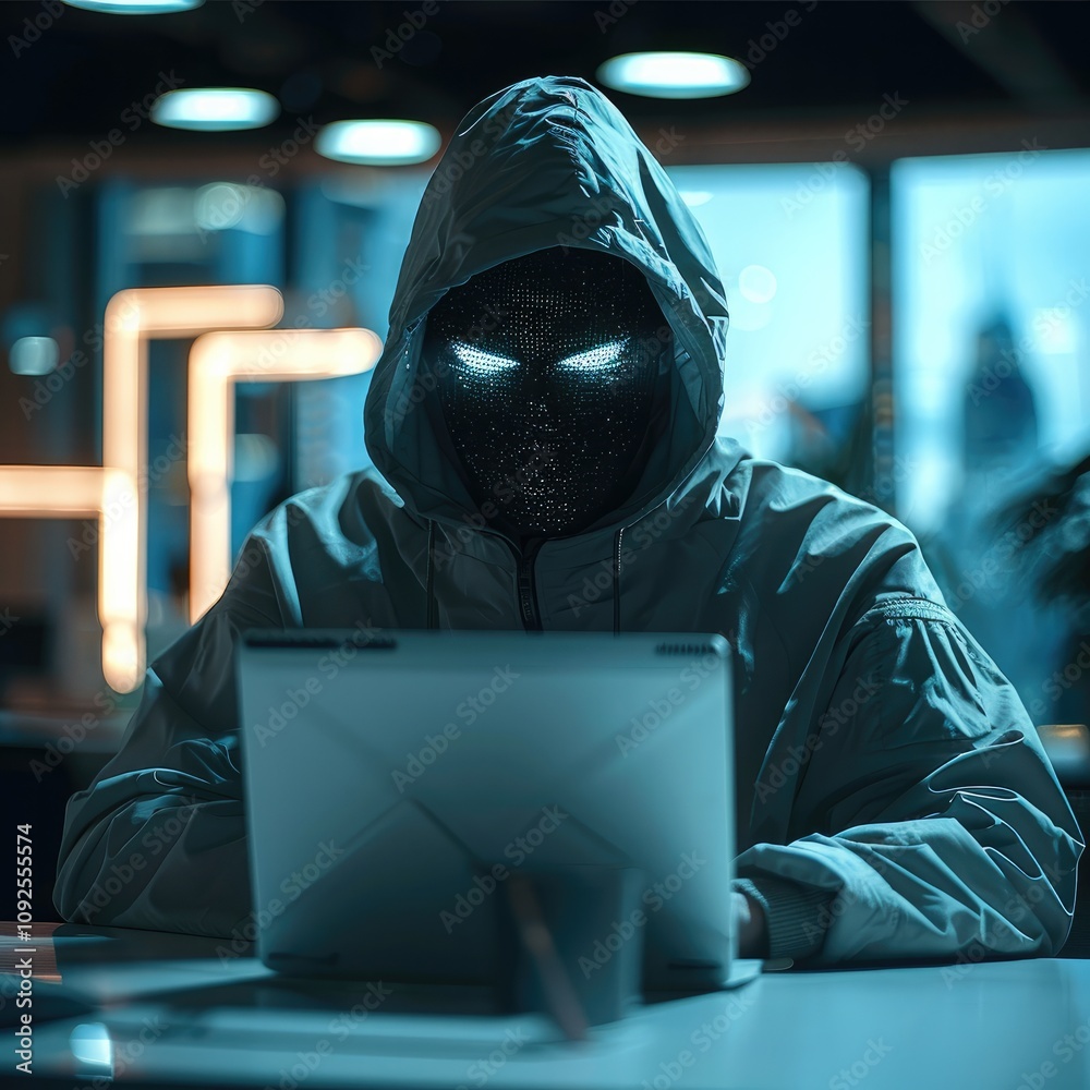 Aufkleber a hacker in an office.