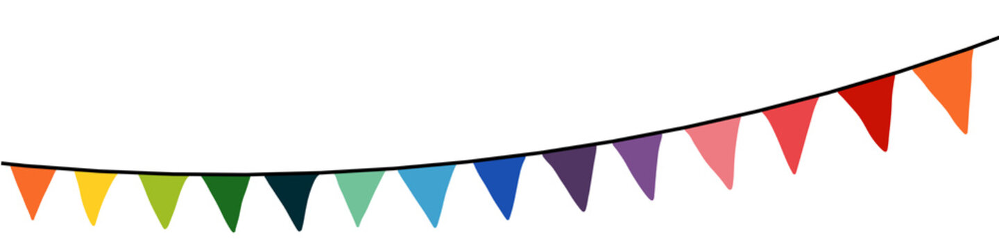 festive Flag garland isolated on white. multicolored decorative triangle Flag chain.