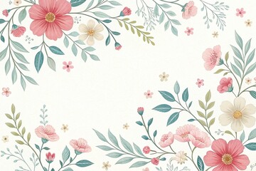 Delicate floral pattern on white background, floral design, isolated