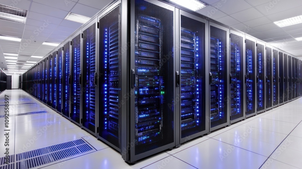 Poster Illuminated Server Racks In Modern Data Center Row