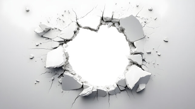Broken hole white wall texture background fracture
