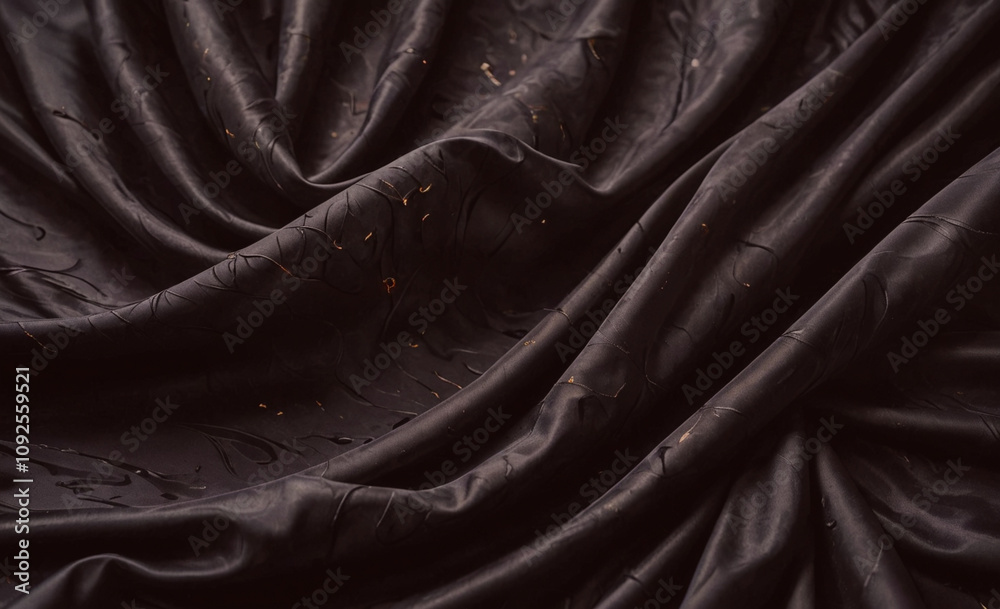 Poster Piece of black fabric with a pattern on it. The fabric is curled up and has a shiny appearance
