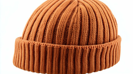 Fototapeta premium Close-up of a Knitted Rust-Colored Beanie Hat
