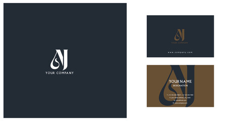 Letters A J  Joint logo icon with business card vector template.
