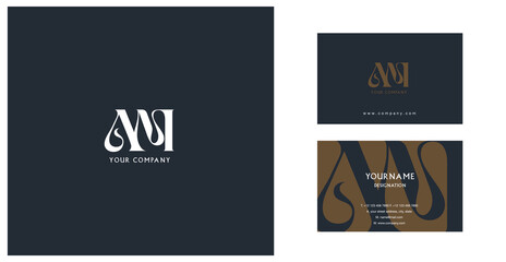 Letters A M  Joint logo icon with business card vector template.