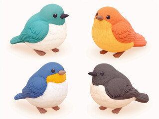 Fototapeta premium Four Cute Cartoon Birds in Vibrant Colors