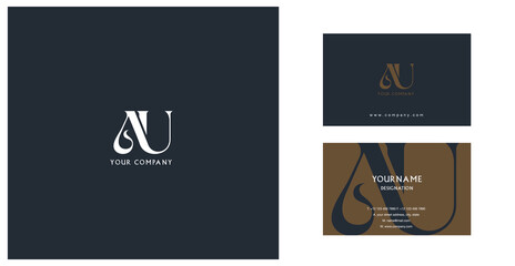 Letters A U  Joint logo icon with business card vector template.