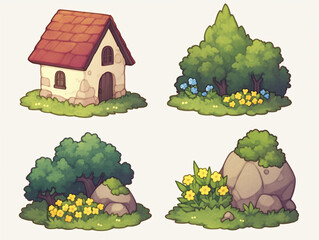 Fototapeta premium Charming Rural Landscape Illustrations