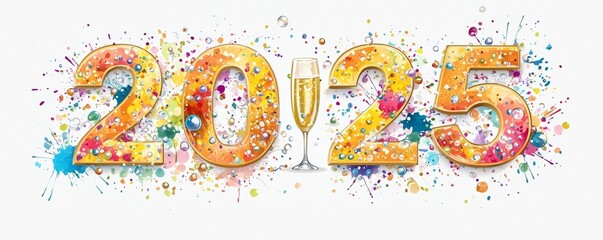 Obraz premium New year celebration in vibrant golden splashes a colorful event for 2025