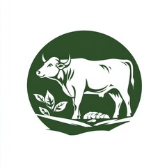 Obraz premium A stylized white cow standing on green foliage, symbolizing sustainable farming and agriculture.