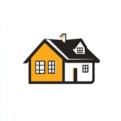 Obraz premium Stylized illustration of a two-tone house featuring a bright yellow and black design.