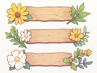 Obraz premium Wooden Flower Banners - Cute Floral Design