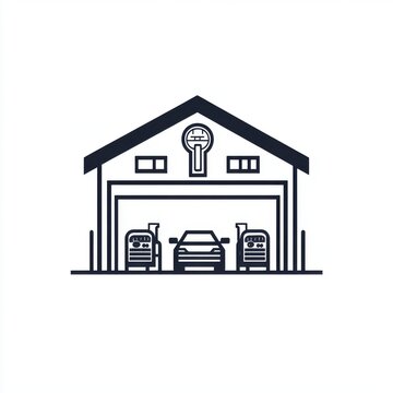 garage with car and buses in black clip art preview