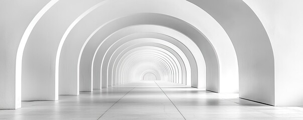 Fototapeta premium Minimalist interior with arches, bright white walls and floor, spacious and modern.