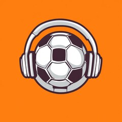 Obraz premium A stylish illustration of a soccer ball wearing headphones against a vibrant orange background.