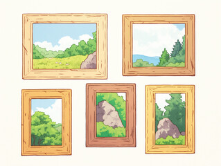Fototapeta premium Charming Landscape Paintings in Wooden Frames