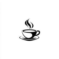 Obraz premium Stylized black and white illustration of a steaming cup of coffee on a plate.