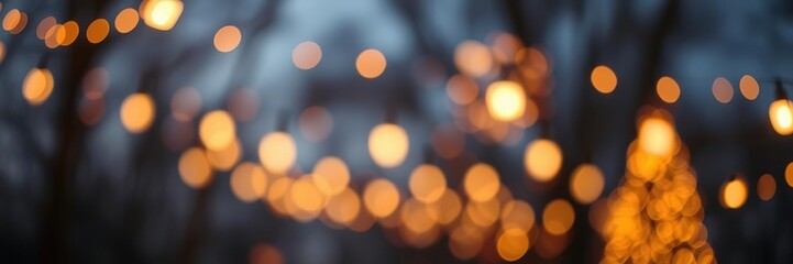 Obraz premium Warm festival evening with twinkling lights in a blurred background, , abstract background
