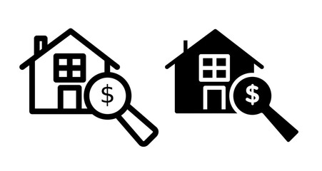 Home appraisal Icon set in black filled and line.