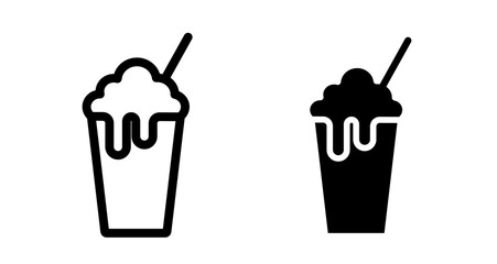 Milk shake Icon set in black filled and line.