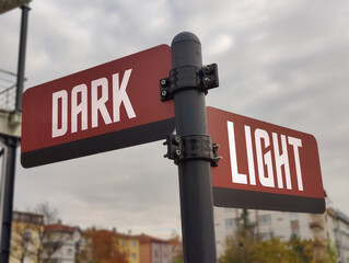 A symbolic crossroads with signs pointing to 