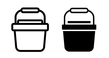 Portable fridge box Icon set in black filled and line.