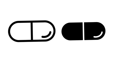 Pill capsule Icon set in black filled and line.