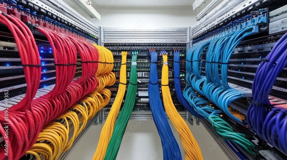 Poster Color Coded Cables In A Server Room Rack