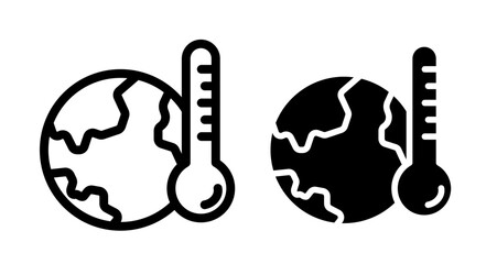 Global warming Icon set in black filled and line.