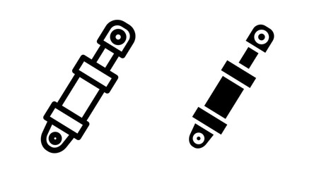 Hydraulic cylinder Icon set in black filled and line.
