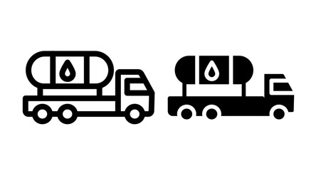 Tank truck Icon set in black filled and line.