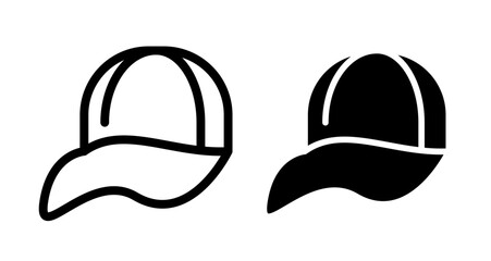 Cap Icon set in black filled and line.