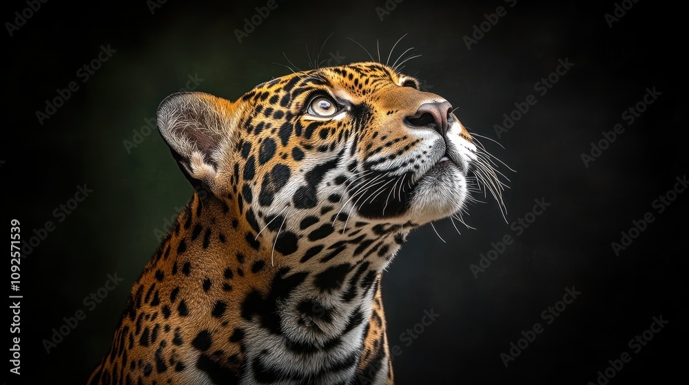 Aufkleber a close-up of a jaguar gazing upwards, showcasing its striking features and patterns.