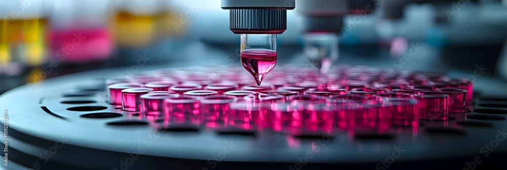 Leinwandbilder a high-tech robotic arm carefully manipulating microscopic components and molecular structures in a 