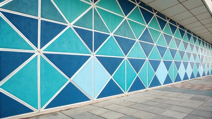 Geometric Pattern Background with Interconnected Triangles in Blue and Teal, blue and teal color scheme, minimalist decor, digital art background, abstract design, geometric shapes