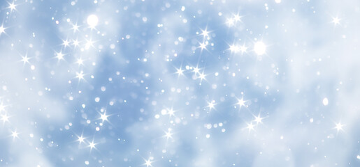 blue snowfall bokeh background, abstract snowflake background on blurred abstract blue
