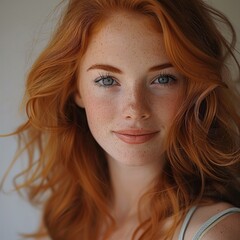 Fototapeta premium Pretty girl, red hair, nice smile, pale skin.