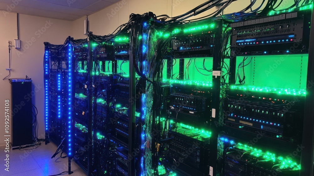 Poster Illuminated Server Racks In A Modern Data Center