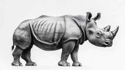 Obraz premium White rhinoceros isolated on white background, a huge, horned, endangered mammal