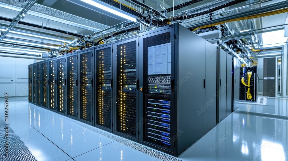 Poster modern data center server room infrastructure