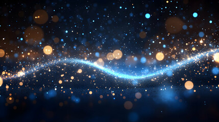 Fototapeta premium Abstract Blue and Gold Glitter Wave with Bokeh Lights 3D Render for Background Design