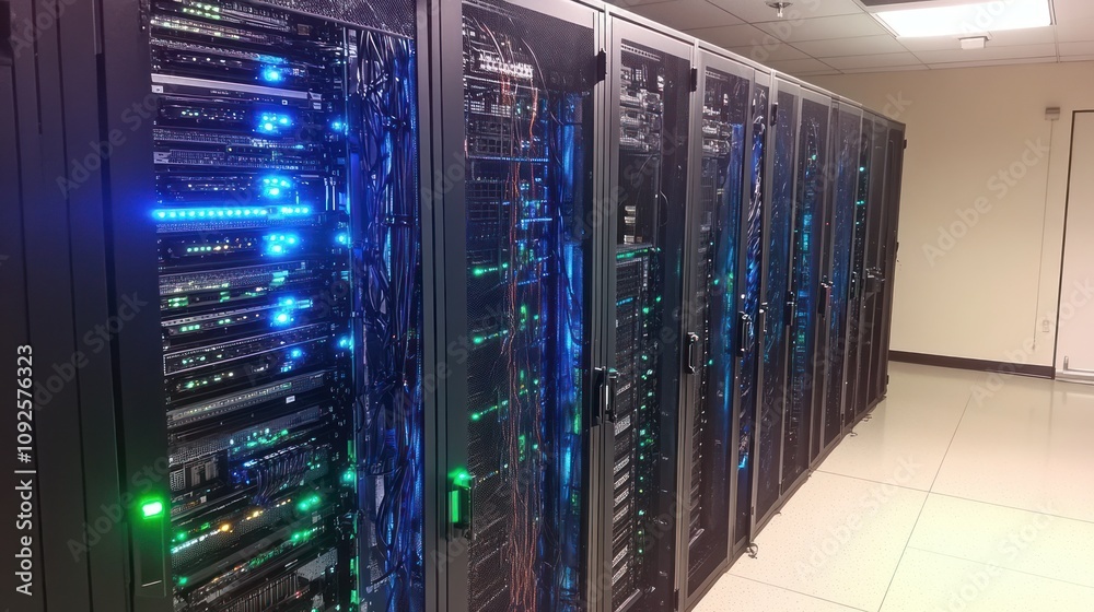 Poster Illuminated Server Racks In A Modern Data Center