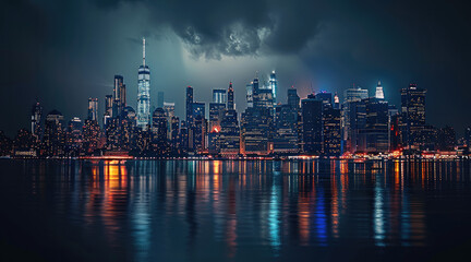 Fototapeta premium A city skyline during the night.