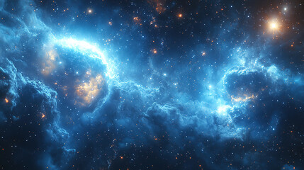 Obraz premium Vast cosmic clouds illuminated by stars in deep space during a breathtaking celestial event. Generative AI