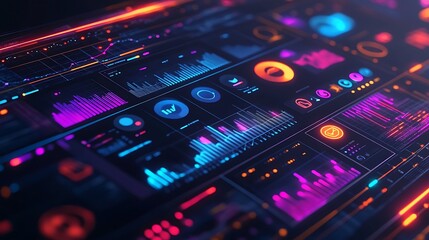 Obraz premium Data visualization insights digital workspace graphic design futuristic high-tech conceptual